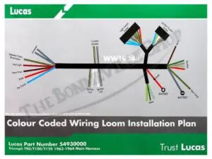 54930000 G TRIUMPH 350 500 650 GENUINE LUCAS CLOTH WIRING HARNESS 1963 64 1