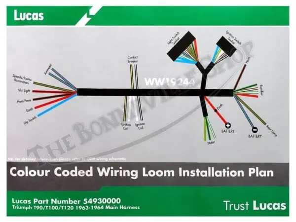 54930000 G TRIUMPH 350 500 650 GENUINE LUCAS CLOTH WIRING HARNESS 1963 64 1