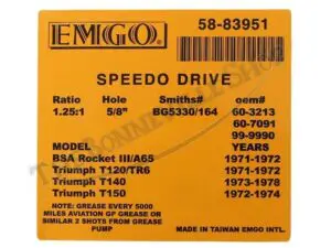 T TRIUMPH BSA UP SMITHS TYPE SPEEDOMETER DRIVE BY EMGO