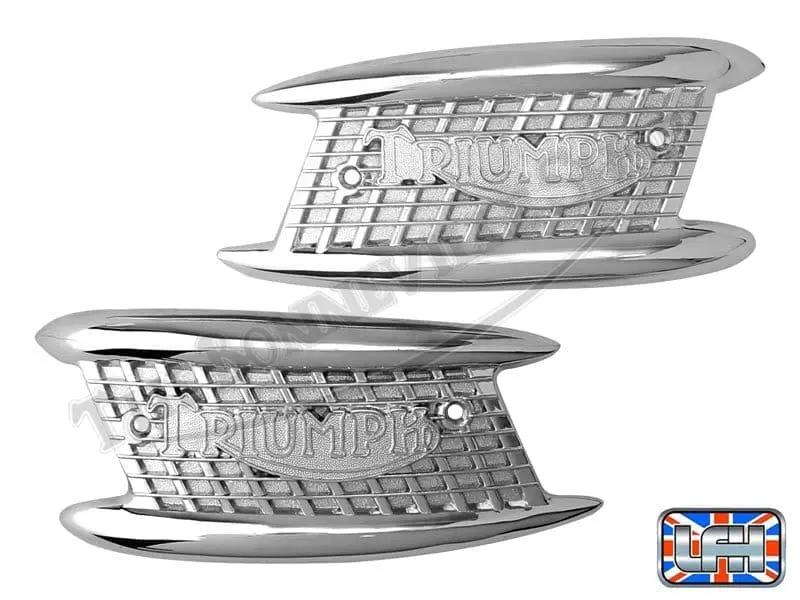 Triumph Gas Tank Emblem Set 82-4766 82-4767 Triumph 500 650 Garden Gate 4 Gallon Tank Badge Emblem Set