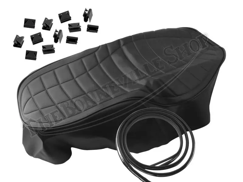 83 7131 60 0697 TBS 4340 R Triumph T140 Bonneville TR7 Tiger Drop Side Seat Cover Black 78 80 with Trim and Sprag