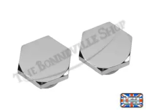 97 1065 04 TRIUMPH PRE UNIT CHROME FORK TOP NUTS PAIR