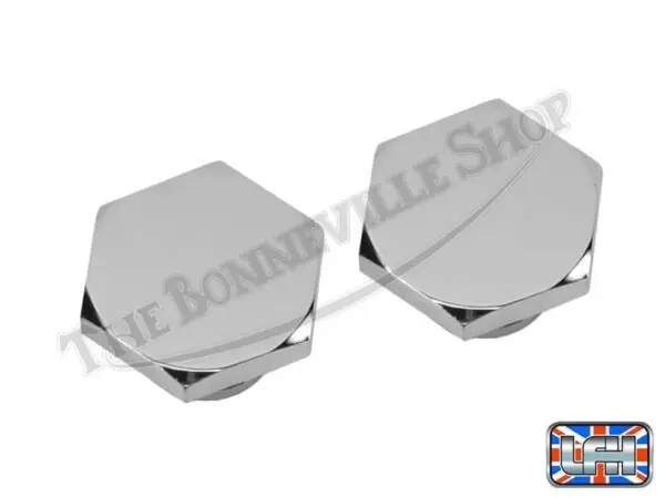 97 1065 04 TRIUMPH PRE UNIT CHROME FORK TOP NUTS PAIR
