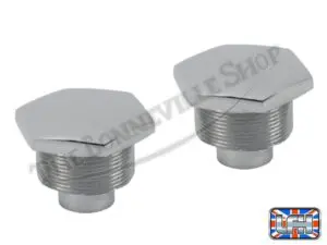 97 4258C 01 TRIUMPH CHROME FORK TOP NUTS PAIR