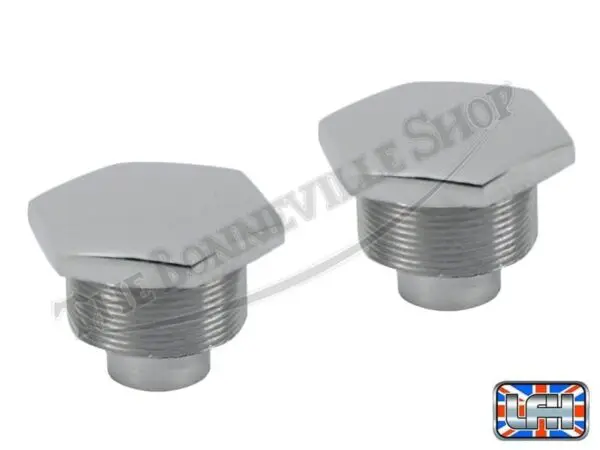 97 4258C 01 TRIUMPH CHROME FORK TOP NUTS PAIR
