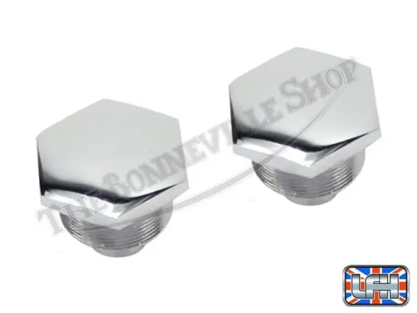 97 4258C 02 TRIUMPH CHROME FORK TOP NUTS PAIR