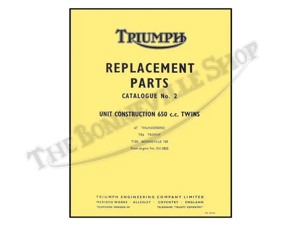 Triumph T Bonneville T Thunderbird TR Trophy Parts Book