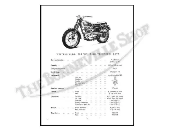 Triumph T Bonneville T Thunderbird TR Trophy Parts Book