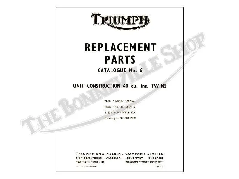 Triumph T Bonneville TR Trophy Parts Book