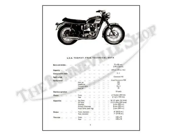 Triumph T Bonneville TR Trophy Parts Book