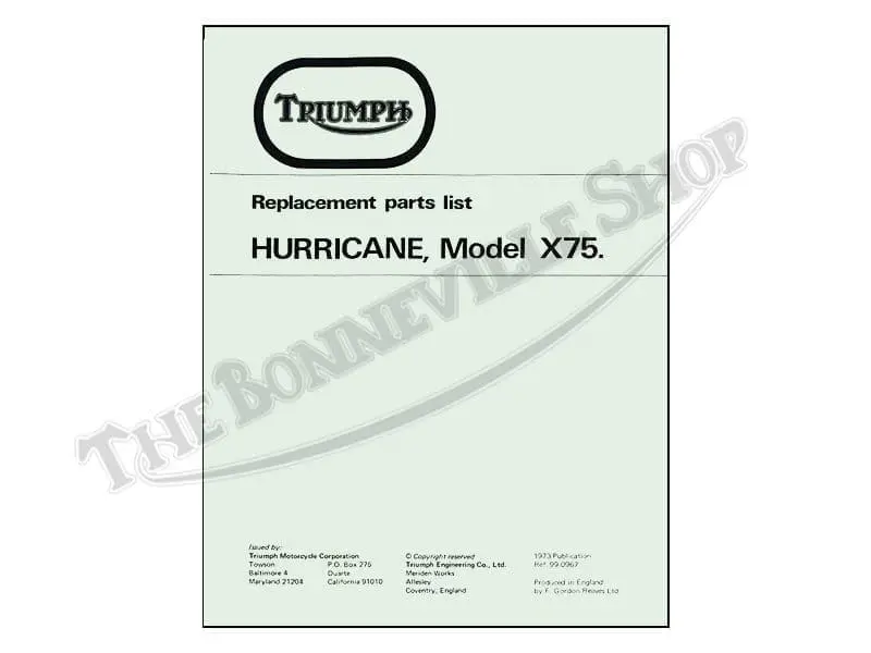 99 0967 a01 1973 triumph x75 vetter hurricane parts book