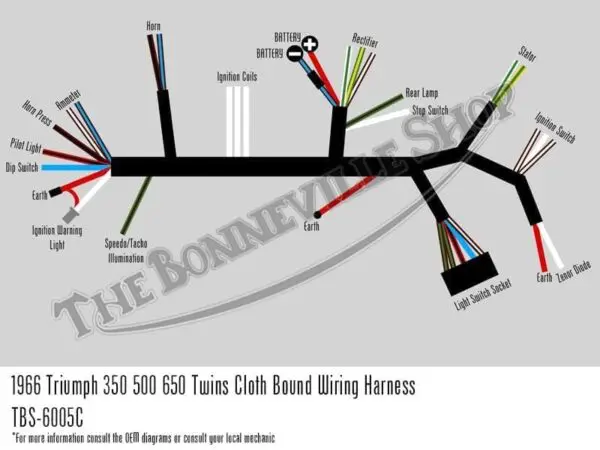 TBS 6005C 54938941 02 1966 Triumph 350 500 650 Twins Cloth Bound Wiring Harness Lucas