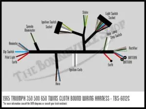 TBS 6012C 1965 TRIUMPH 350 500 650 TWINS CLOTH BOUND WIRING HARNES