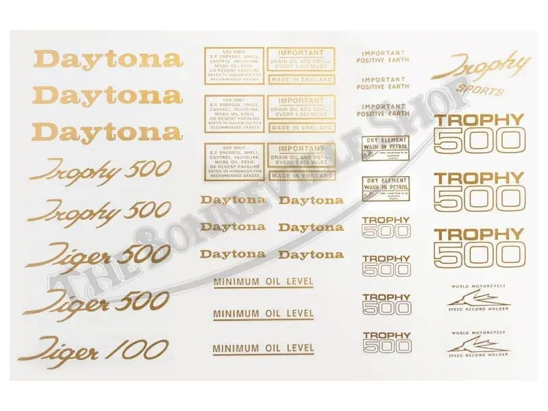 TBS 9101 01 Triumph 500 Daytona Decal Sheet Triumph 500 Comprehensive Waterslide Decal Sheet