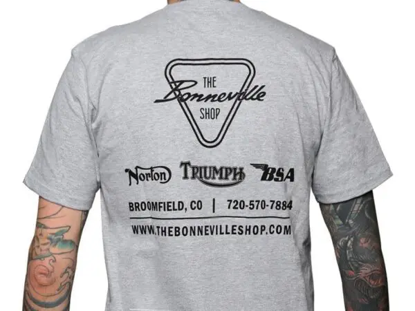 TBS 9987 LG 03 THE BONNEVILLE SHOP SCRIPT LOGO T SHIRT GREY BLACK INK LARGE
