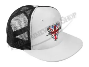 TBS HAT02 03 THE BONNEVILLE SHOP PATENT PLATE LOGO BLACK AND WHITE TRUCKER HAT 1