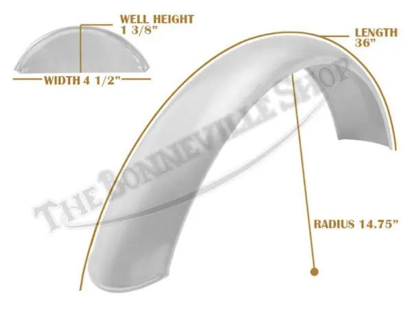 Universal Mudguard MC2 R14 3/4 36-inch Beaded Alloy Fender PN# TBS-SPE0056