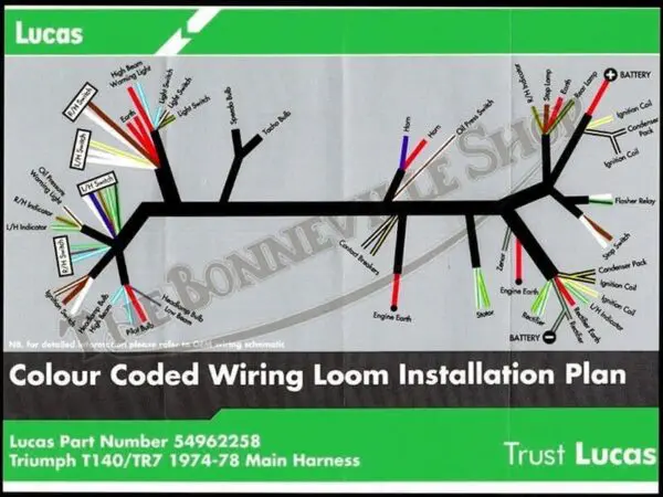 54962258 G 03 Genuine Lucas Brand Triumph TR7 T140V Wiring Harness 1973 78
