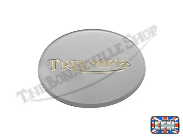83 4776 02 Triumph 750 TR7 T140 Bonneville Tiger Petrol Tank Badge Gold On Silver 1