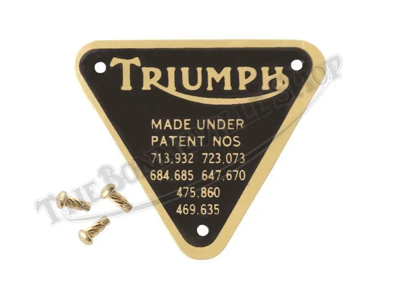 70 4016B TRIUMPH 500 650 750 BRASS PATENT PLATE AND RIVETS 1