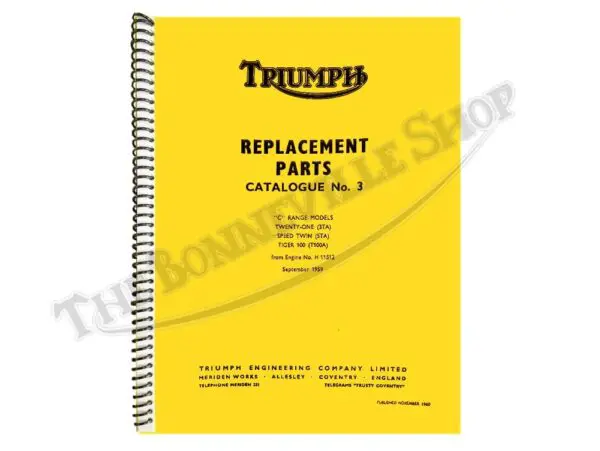 Triumph T100 500 1960 Parts Book #3 99-0826 C