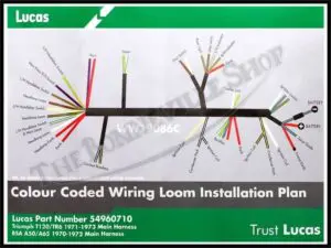 54959629 G 99 1222 G 01 LUCAS 71 72 TRIUMPH BSA 650 TWINS MAIN CLOTH WIRING HARNESS