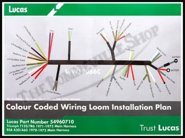 54959629 G 99 1222 G 01 LUCAS 71 72 TRIUMPH BSA 650 TWINS MAIN CLOTH WIRING HARNESS