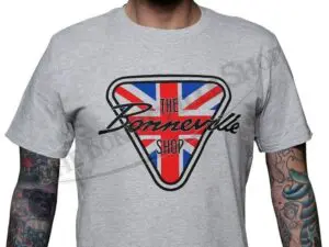 TBS 9990 02 THE BONNEVILLE SHOP PATENT PLATE LOGO GREY GRAY T SHIRT TRIUMPH NORTON BSA