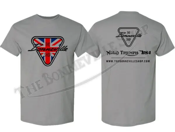 Gray t-shirt with logo design.