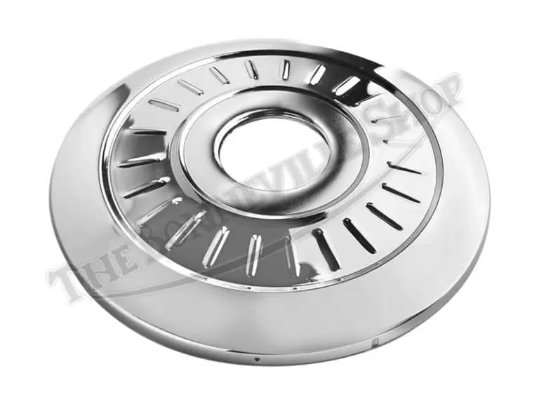 37 1332 01 TRIUMPH 350 500 650 8in FRONT WHEEL FINNED CHROME TRIM NAVE PLATE SLS UK MADE
