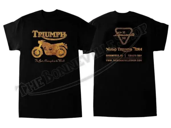 TBS 9968 01 The Bonneville Shop Black T Shirt with vintage Triumph logo