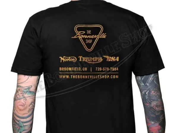 TBS 9968 05 The Bonneville Shop Black T Shirt with vintage Triumph logo