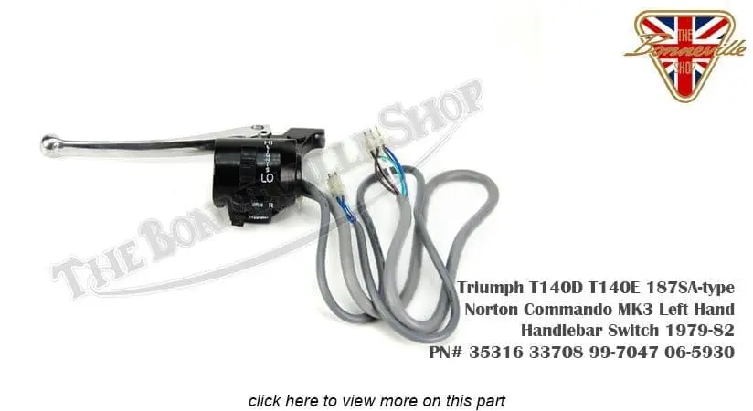 Lucas Console Switchgear Triumph T140D T140E 187SA-type Norton Commando MK3 Left Hand Handlebar Switch PN 33708