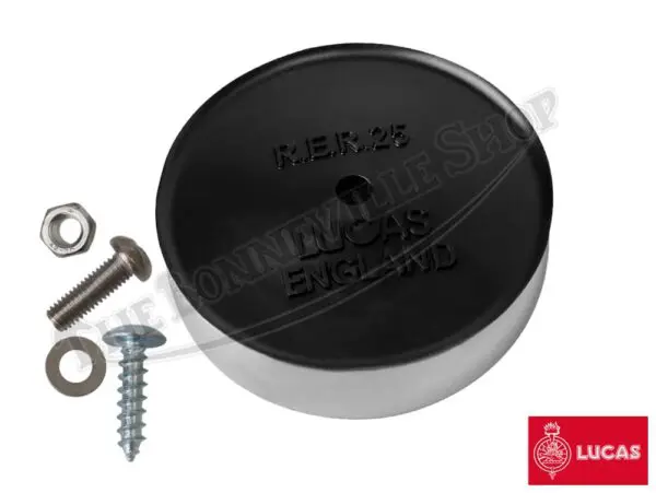 Black circular part with screws