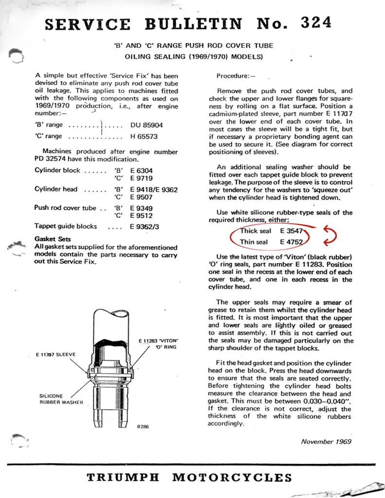 Triumph Service Bulletin No 324 Push Rod Tube