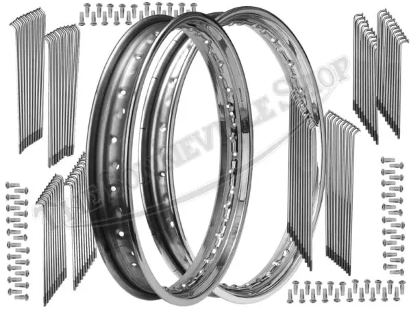 Triumph BSA Stainless Conical Front WM2 19" & Rear 18" WM3 Rims and Spoke Sets UK Made Kit PN# MC270 37-3818 MC260