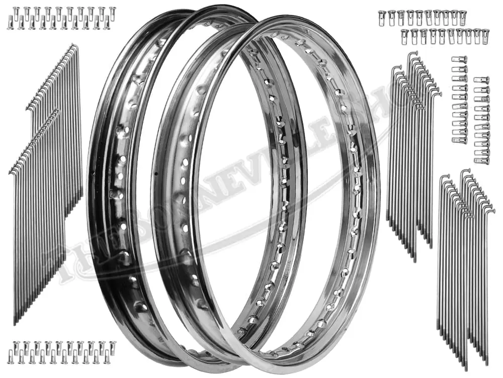 Triumph Chrome Disc Front 19" WM2 & Rear 18" WM3 Rims and Spoke Sets UK Made PN# MC284 37-4129 MC290 37-7030 Triumph T140 Rear Rim