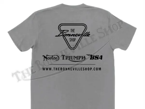Gray t-shirt with motorcycle shop logo